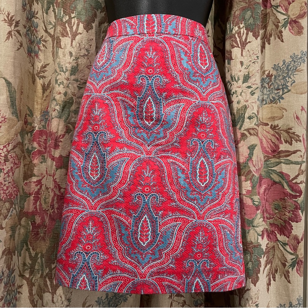 J CREW Summer 2012 Red and Blue Damask Skirt